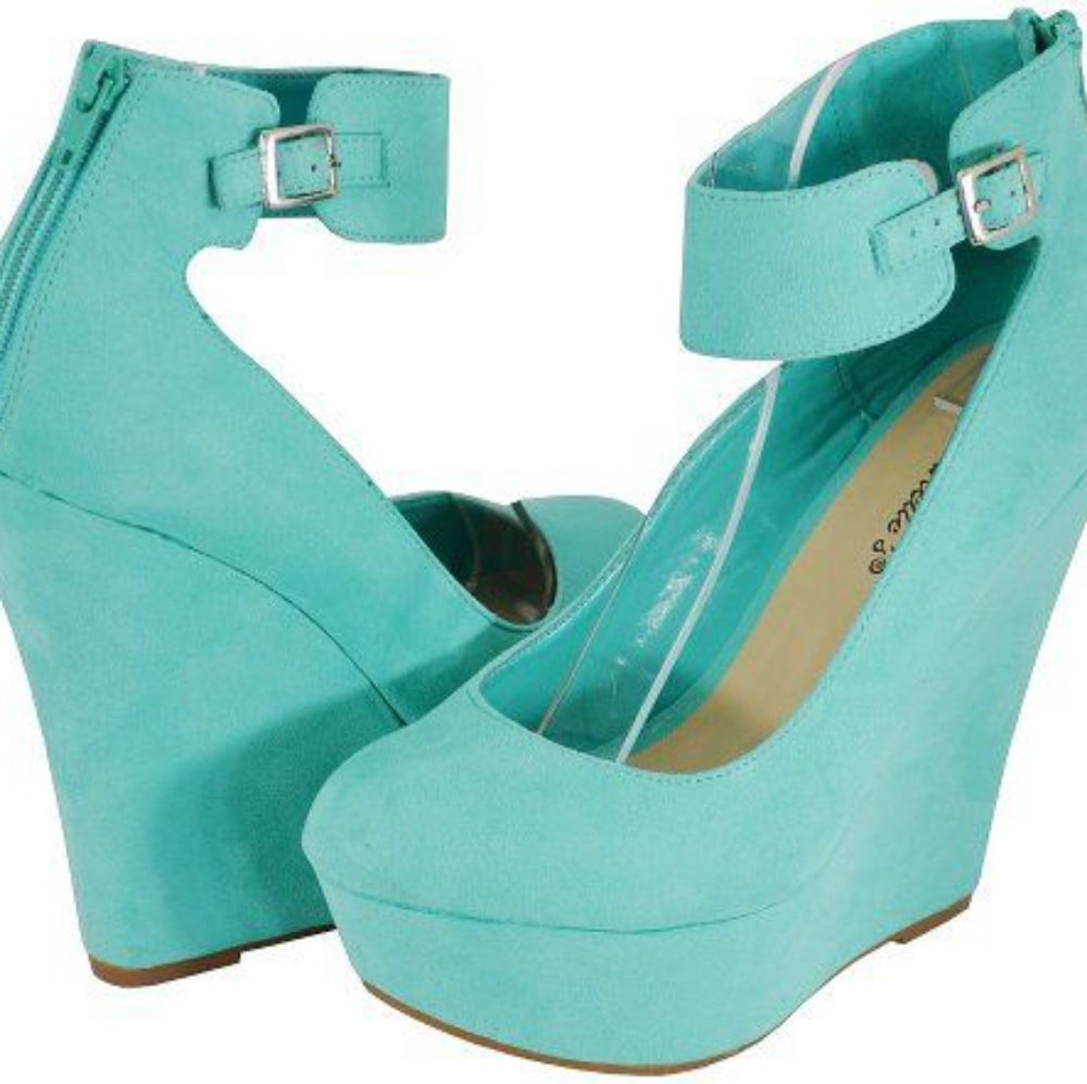 Breckelles Mint Wedges with Ankle Strap